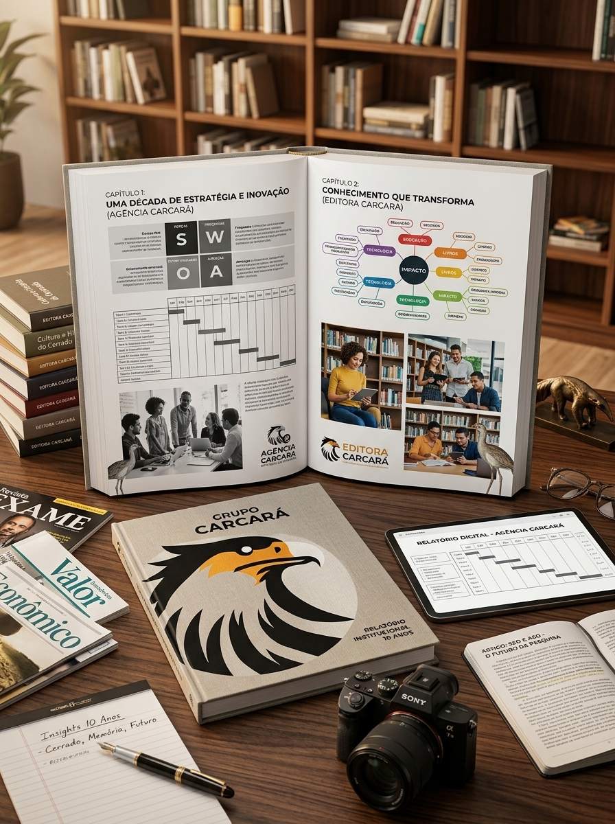 A Carcará Publisher & Inteligência Editorial nasceu para um novo tempo, onde publicar não significa apenas diagramar páginas ou distribuir conteúdo, mas transformar conhecimento em presença, autoridade e impacto. Somos a vertical editorial da Agência Carcará — construída sobre 12 anos de repertório em comunicação, design e estratégia — dedicada a criar publicações, relatórios, experiências multimídia e ativos de conteúdo que unem profundidade técnica, sensibilidade estética e visão contemporânea. Traduzimos complexidade em clareza, dados em narrativa e informação em materiais que realmente conectam, ensinam e posicionam.