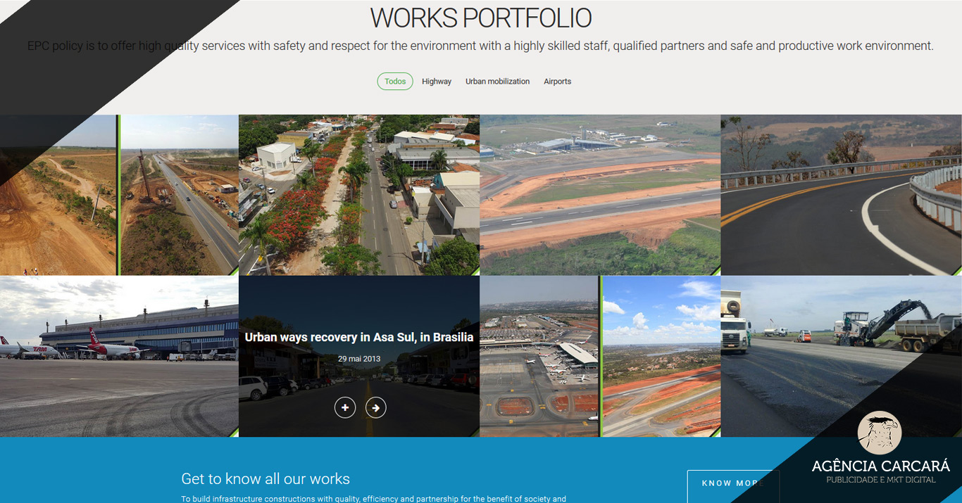 Projeto de Comunicação Empresarial com a criação do site na língua inglesa para a EPC Construções em Brasília