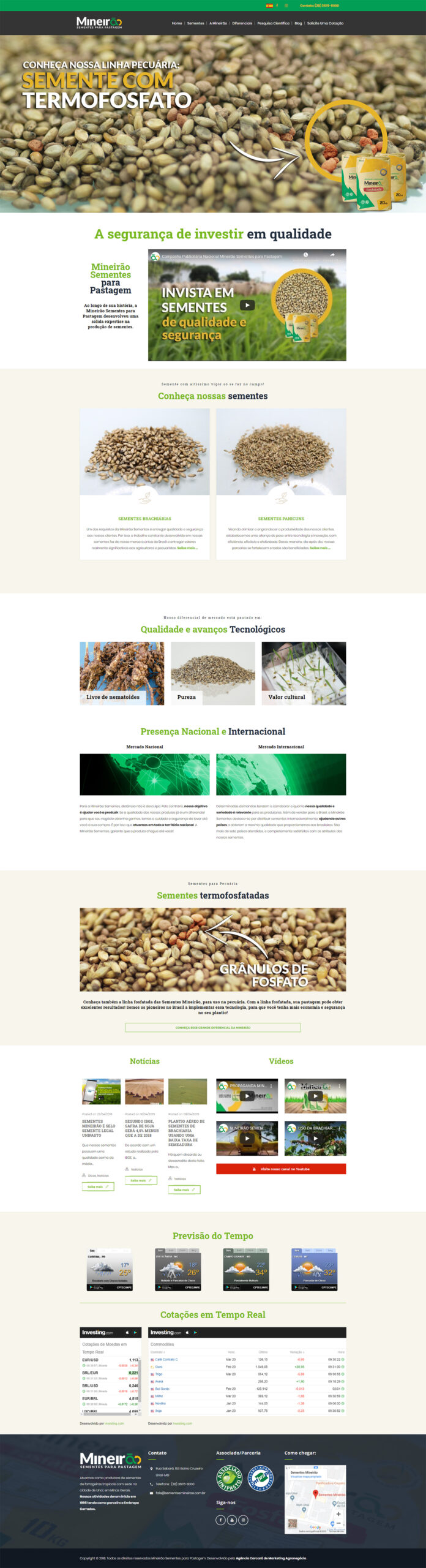 Modernização do site da empresa de agronegócio Sementes Mineirão. Um dos pilares do Marketing Digital para o Agronegócio e Agroindústria. 