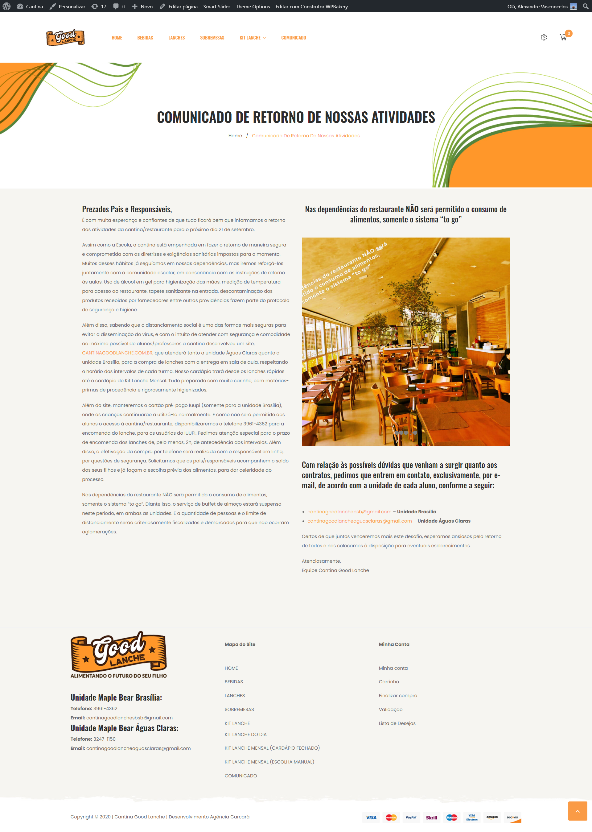 Criação de Loja virtual ou e-commerce para a Cantina Good Lanches da escola Maple Bear em Brasília