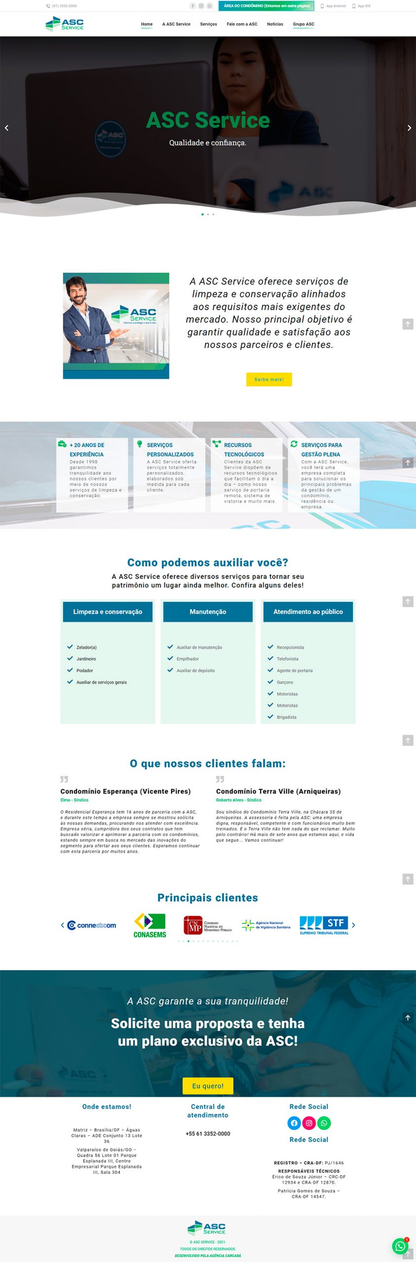 Desenvolvimento do site ASC Service, em um total de 4 sites, para compor a estratégia de marketing digital em Brasília