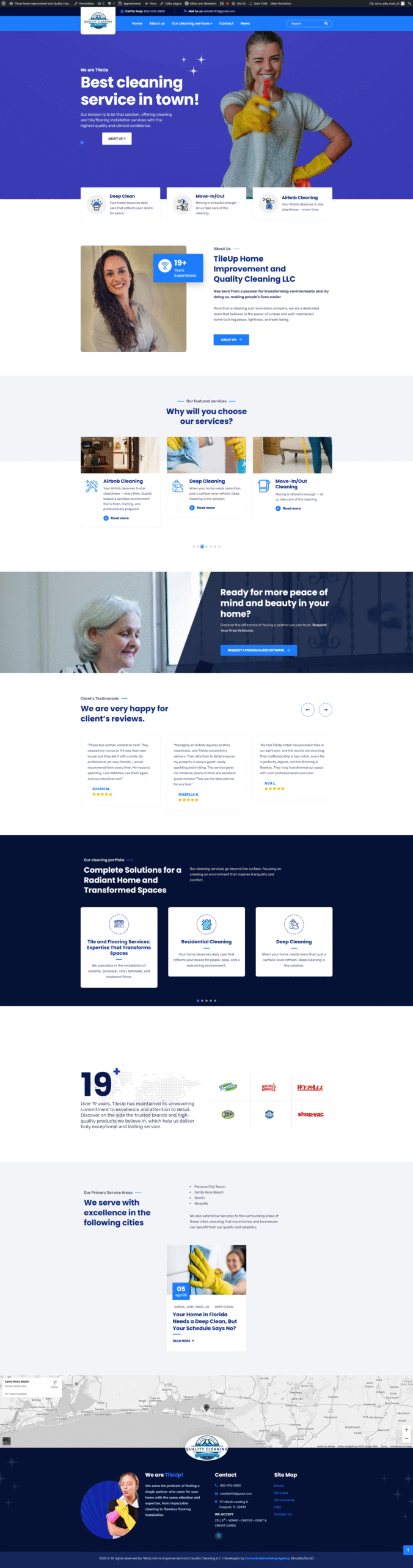 Como a Agência Carcará Desenvolveu o Novo Site da Tile Up And Quality Cleaning nos EUA Na Agência Carcará, acreditamos que a boa comunicação e o design estratégico não conhecem fronteiras. É com imenso orgulho que compartilhamos um dos nossos mais recentes projetos internacionais: a criação do novo website para a Tile Up And Quality Cleaning, uma empresa de limpeza residencial de alto padrão que atua no competitivo mercado dos Estados Unidos. Este case não apenas reforça nossa capacidade de atender clientes globais, mas também ilustra nossa filosofia de transformar a essência de um serviço em uma experiência digital impecável.