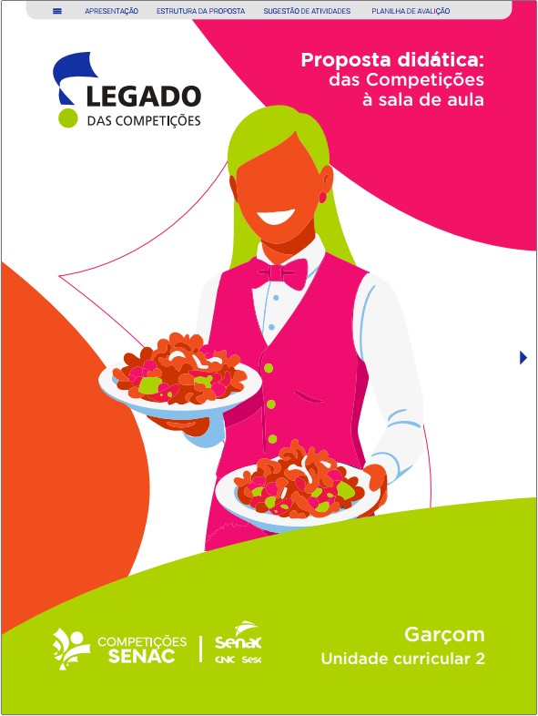 Servir bem não é apenas simpatia. É técnica, ergonomia e precisão milimétrica.Em um banquete de luxo para 200 pessoas, o salão é um palco.
Se a equipe de garçons não estiver sincronizada, o evento vira um caos. Pratos chegam frios, taças ficam vazias e o fluxo de passagem trava.O Senac sabe que um garçom de alto nível é um gestor do seu ambiente de trabalho.
Mas como transmitir conceitos complexos de Mise en place (a organização prévia), geometria de mesas e legislação sanitária para um jovem em formação?A Agência Carcará recebeu a missão de diagramar a "Proposta Didática: Garçom", transformando regras rígidas de etiqueta e operação em um guia visual intuitivo e inspirador.