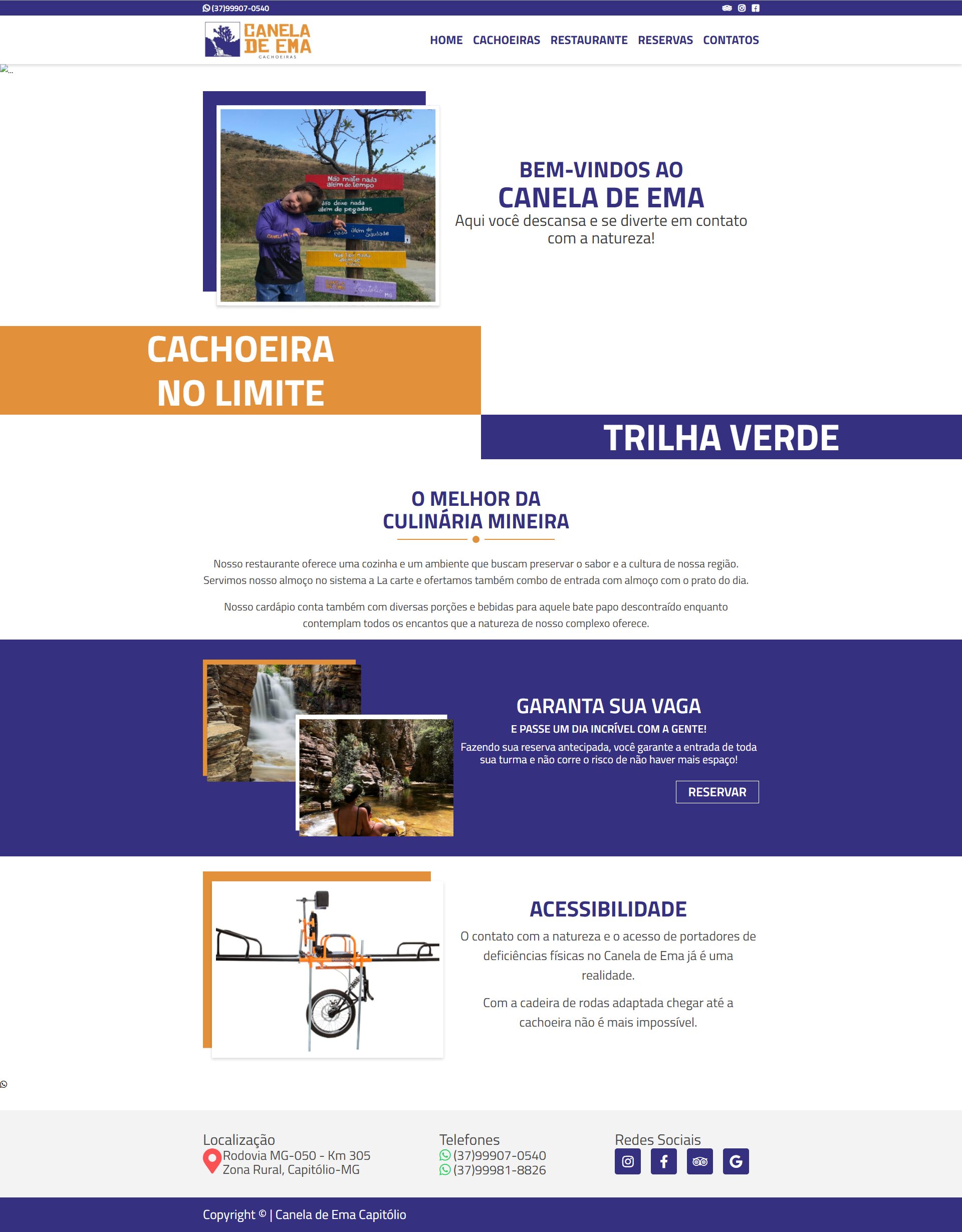 Ecoturismo de Alta Conversão em Capitólio - MG: A Transformação Digital do site da Cachoeira Canela de Ema. No turismo de experiência, a viagem do seu cliente começa no Google. Se o seu site não transmite a magia do lugar, ele fecha a aba e reserva com o concorrente. O complexo Cachoeira Canela de Ema é um dos destinos mais deslumbrantes de Capitólio, Minas Gerais. Com infraestrutura completa, restaurante mineiro e acessibilidade, eles entregam uma experiência premium na vida real. Mas havia um gargalo silencioso: o ambiente digital. O site antigo era engessado, com design ultrapassado e não refletia a grandiosidade do parque. Era um site que apenas "dava recados", mas não inspirava o turista a pegar a estrada. A Agência Carcará foi acionada para um Redesign completo. Nossa missão não era apenas criar um site bonito. Era construir uma plataforma de conversão e encantamento.