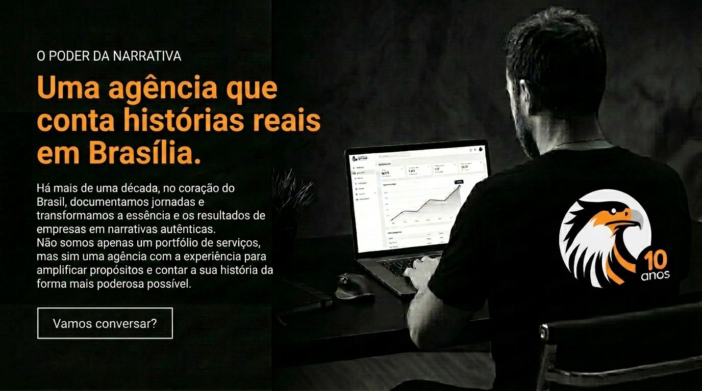 Agência de marketing que conta histórias reais em Brasília. No coração do Brasil, onde decisões e narrativas nacionais são forjadas, toda empresa tem uma história. A sua história. A jornada de um fundador, a solução inovadora para um problema, o impacto de um produto na vida de uma comunidade. Em um mercado tão competitivo quanto o de Brasília, no entanto, ter uma boa história não é suficiente. É preciso saber contá-la. E nada como ter uma agência que tem história para fazer a sua história ser ouvida. Desde 2014, há mais de uma década, a Agência Carcará não entrega apenas campanhas. Nós documentamos jornadas, amplificamos propósitos e transformamos a trajetória de empresas em narrativas que conectam, convencem e convertem. Este não é um portfólio de serviços; é um convite para você entender como a nossa história nos qualificou para contar a sua da maneira mais poderosa possível. Uma agência de marketing que conta histórias reais em Brasília, como a Carcará, vai além da publicidade tradicional e foca em transformar a essência, os resultados e o impacto de um negócio em narrativas autênticas. Com mais de 12 anos de experiência, a agência utiliza dezenas de serviços estratégicos, do branding ao vídeo, para contar histórias de empresas de todos os portes e nichos na capital.