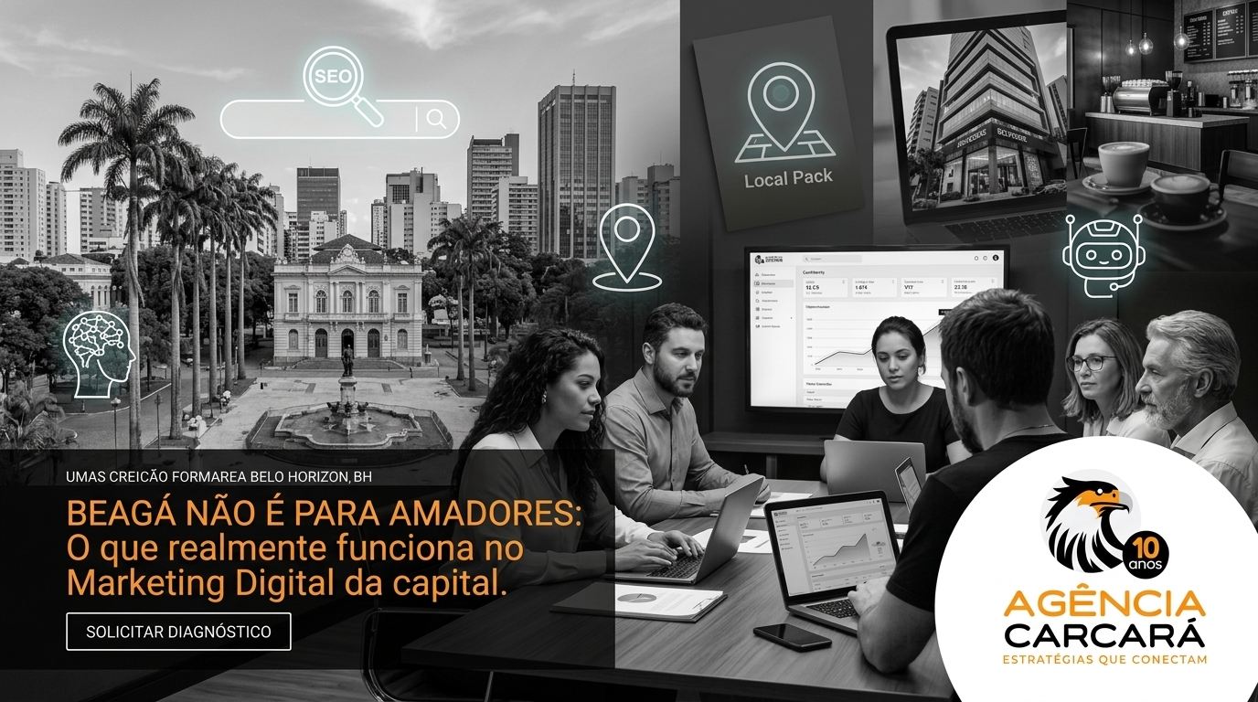 Marketing digital em Belo Horizonte o que realmente funciona. Belo Horizonte é uma cidade única. Como capital do segundo estado mais populoso do Brasil e sede de um dos polos tecnológicos mais vibrantes da América Latina (o San Pedro Valley), a "Beagá" exige uma abordagem de marketing que respeite suas contradições: a desconfiança típica do mineiro e a sede por inovação tecnológica. Se você é empresário na capital mineira, já deve ter percebido que o marketing digital "enlatado" de São Paulo ou as estratégias genéricas da internet não costumam atravessar a Serra do Curral com sucesso. Em 2026, marketing digital em Belo Horizonte só funciona se houver uma combinação precisa de inteligência local, autoridade técnica e o novo SEO (AEO/GEO). Na Agência Carcará, com mais de uma década de estrada, decodificamos o que realmente move o ponteiro do lucro na capital.